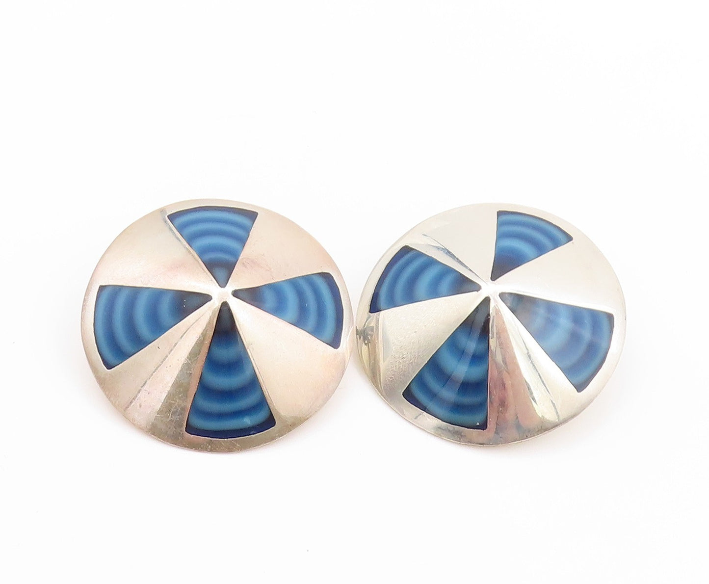 925 Sterling Silver Vintage Earrings MEXICO Designer Gemstone Fan Disk  EG13579