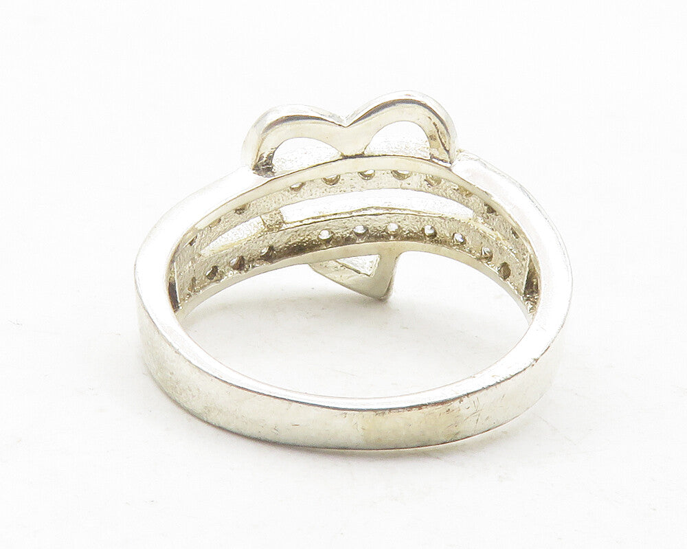 925 Sterling Silver  Shiny Topaz Love Heart Split Band Ring Sz 6   RG12019
