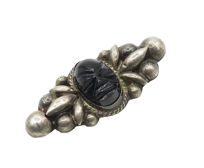 EDR MEXICO 925 Silver  Vintage Face Carved Black Onyx Brooch Pin  BP7062