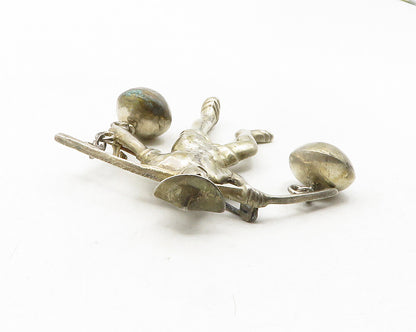 MEXICO 925 Sterling Silver  Vintage Man With Carrying Pole Brooch Pin  BP4505