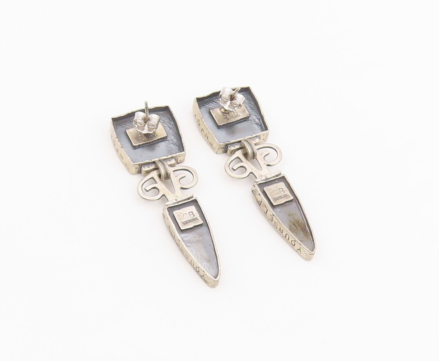 925 Sterling Silver Vintage Earrings Abstract Geometric Spiral Dangle  EG14084