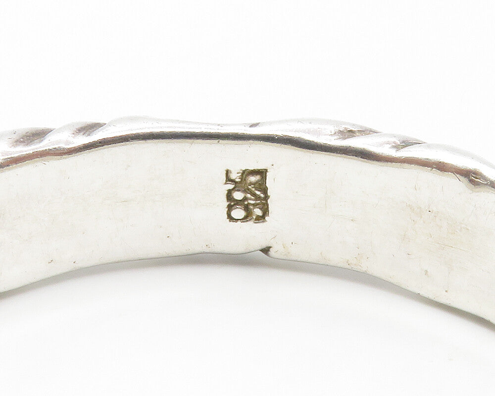 925 Sterling Silver  Vintage Shiny Dented Detail Round Bangle Bracelet  BT5333
