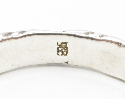 925 Sterling Silver  Vintage Shiny Dented Detail Round Bangle Bracelet  BT5333