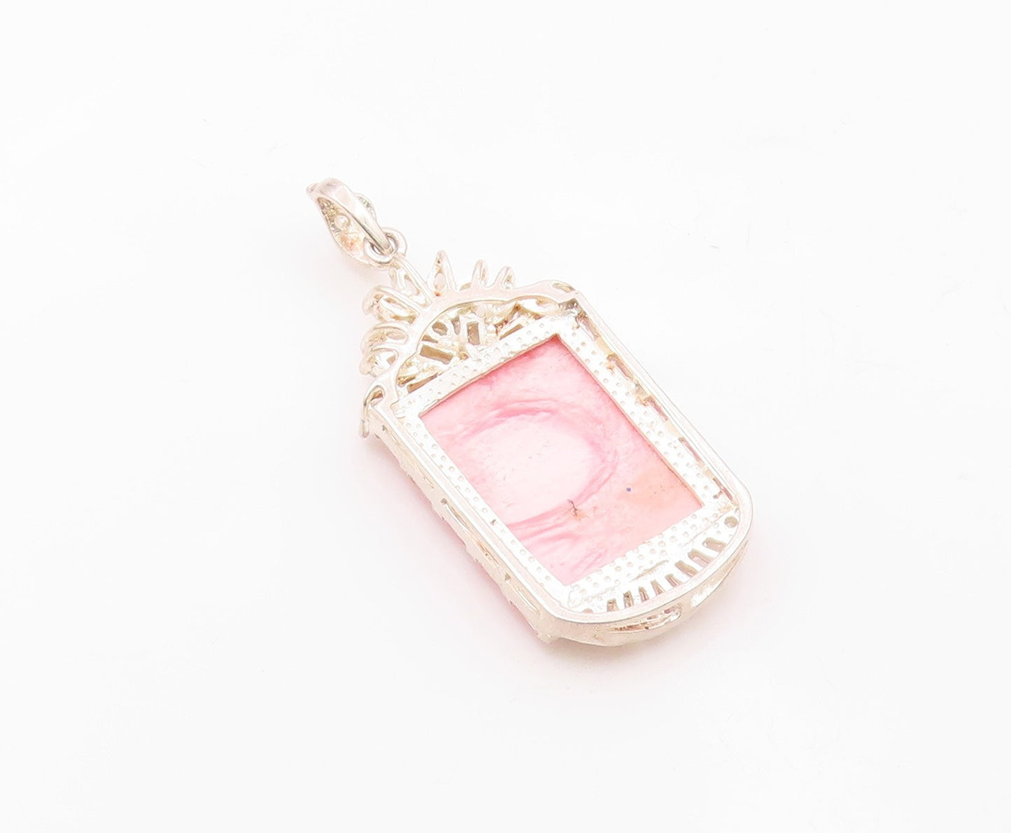 925 Sterling Silver  Pink Mother Of Pearl & Cubic Zirconia Pendant  PT14543