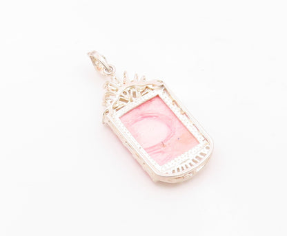 925 Sterling Silver  Pink Mother Of Pearl & Cubic Zirconia Pendant  PT14543