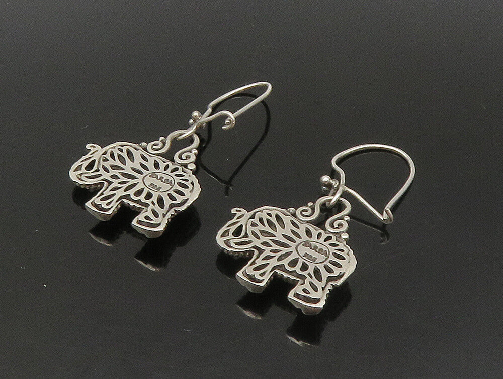 SARDA 925 Sterling Silver  Vintage Textured Elephant Dangle Earrings  EG11475