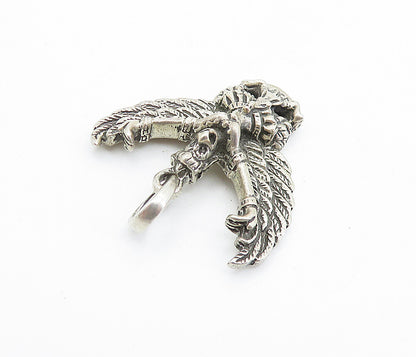 925 Sterling Silver  Vintage Dark Tone Winged Bird Woman Drop Pendant  PT5642