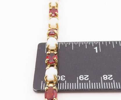925 Sterling Silver Vintage Bracelet Gold Plated Opal & Garnet Link  BT12195