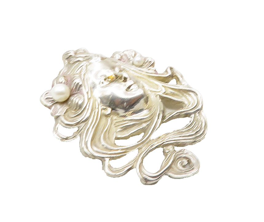 925 Sterling Silver  Vintage Modernist Pearls Woman's Face Pendant  PT7497