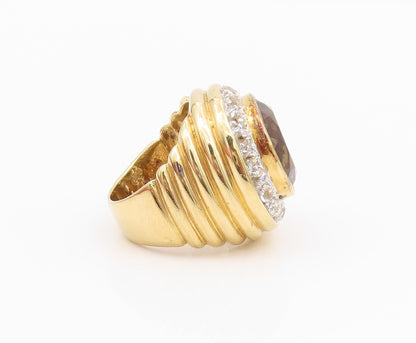 925 Sterling Silver Vintage Ring Gold Plated Smokey Quartz & CZ  Sz 7.5  RG33066