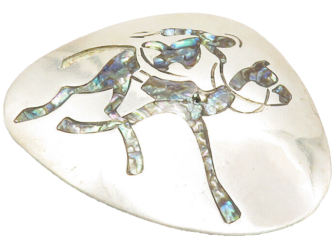 MEXICO 925 Silver  Vintage Abalone Shell Man Riding Horse Brooch Pin  BP5595