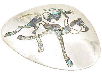 MEXICO 925 Silver  Vintage Abalone Shell Man Riding Horse Brooch Pin  BP5595
