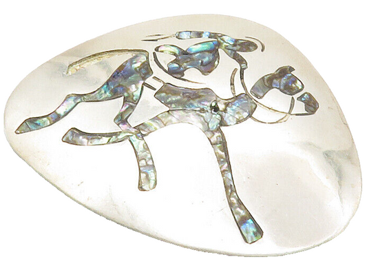 MEXICO 925 Silver  Vintage Abalone Shell Man Riding Horse Brooch Pin  BP5595