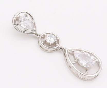 925 Sterling Silver Vintage Earrings Cutout Border Round & Pear Drop CZ  EG12807