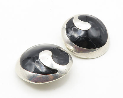 DESIGNER 925 Sterling Silver   Vintage Black Onyx Non Pierce Earrings  EG5764
