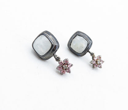 925 Sterling Silver  Vintage Faceted Quartz & Topaz Dangle Earrings  EG2655