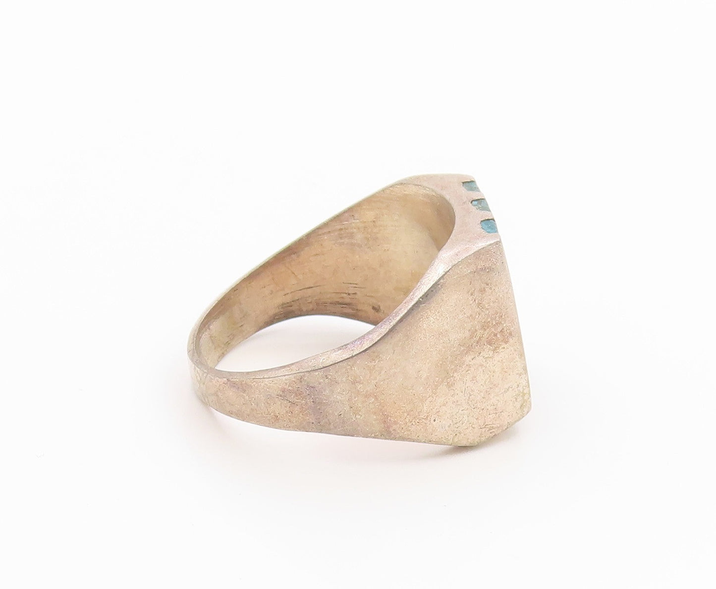 925 Sterling Silver Vintage Ring MEXICO Crushed Turquoise Inlay Sz 12.5 RG36261