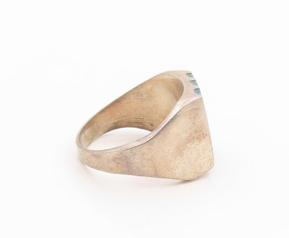 925 Sterling Silver Vintage Ring MEXICO Crushed Turquoise Inlay Sz 12.5 RG36261