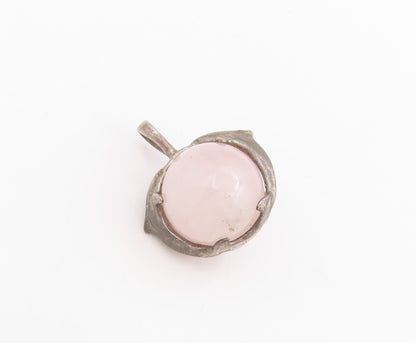 925 Sterling Silver Vintage Pendant Rose Quartz With Hugging Dolphins  PT25629