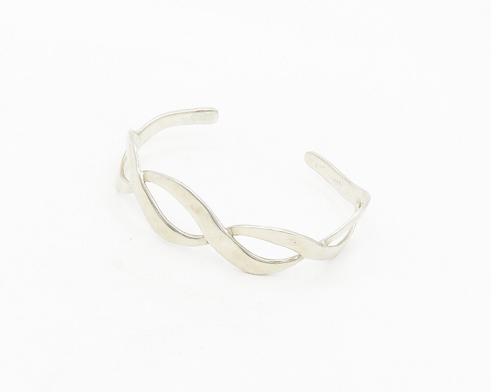 925 Sterling Silver  Vintage Smooth Shiny Open Twist Cuff Bracelet  BT7572