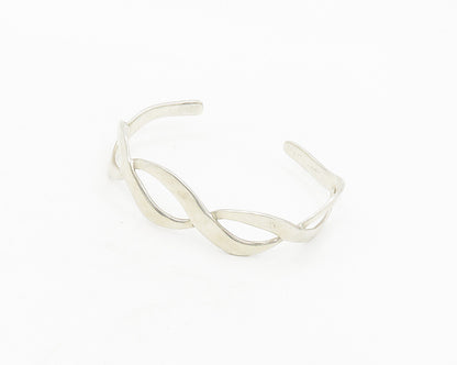 925 Sterling Silver  Vintage Smooth Shiny Open Twist Cuff Bracelet  BT7572