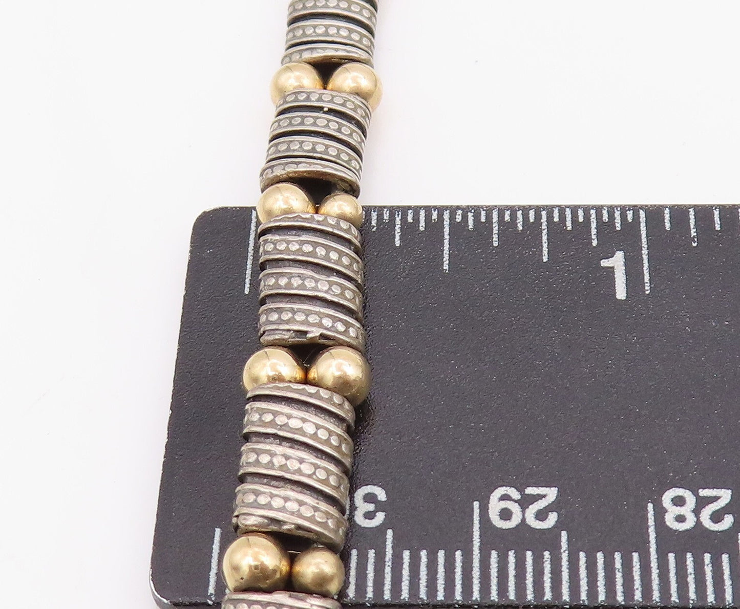 14k Gold 925 Sterling Silver Vintage Necklace Antique Carved Bead Design  NE4440