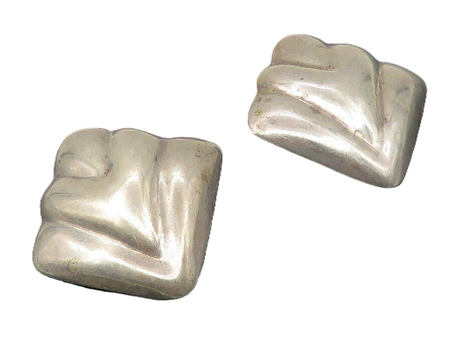 MEXICO 925 Sterling Silver  Vintage Hollow Square Non Pierce Earrings  EG5651