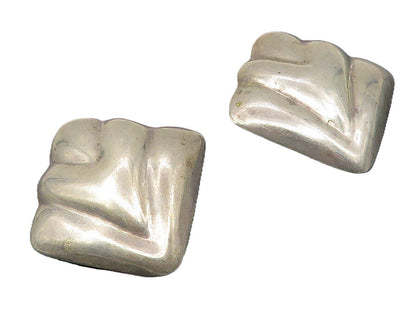 MEXICO 925 Sterling Silver  Vintage Hollow Square Non Pierce Earrings  EG5651