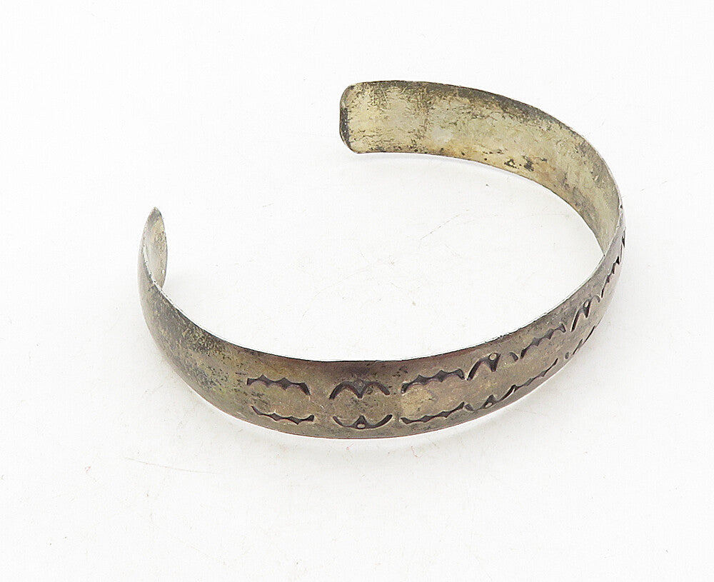 925 Sterling Silver  Vintage Antique Dark Tone Etched Cuff Bracelet  BT4099