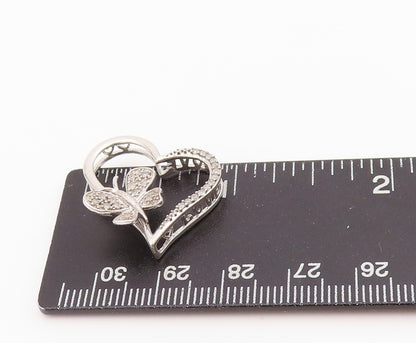 925 Sterling Silver Vintage Pendant Diamonds Butterfly On Cutout Heart  PT24264