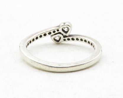 PANDORA 925 Silver  Cubic Zirconia Love Heart Bypass Band Ring Sz 6  RG12619