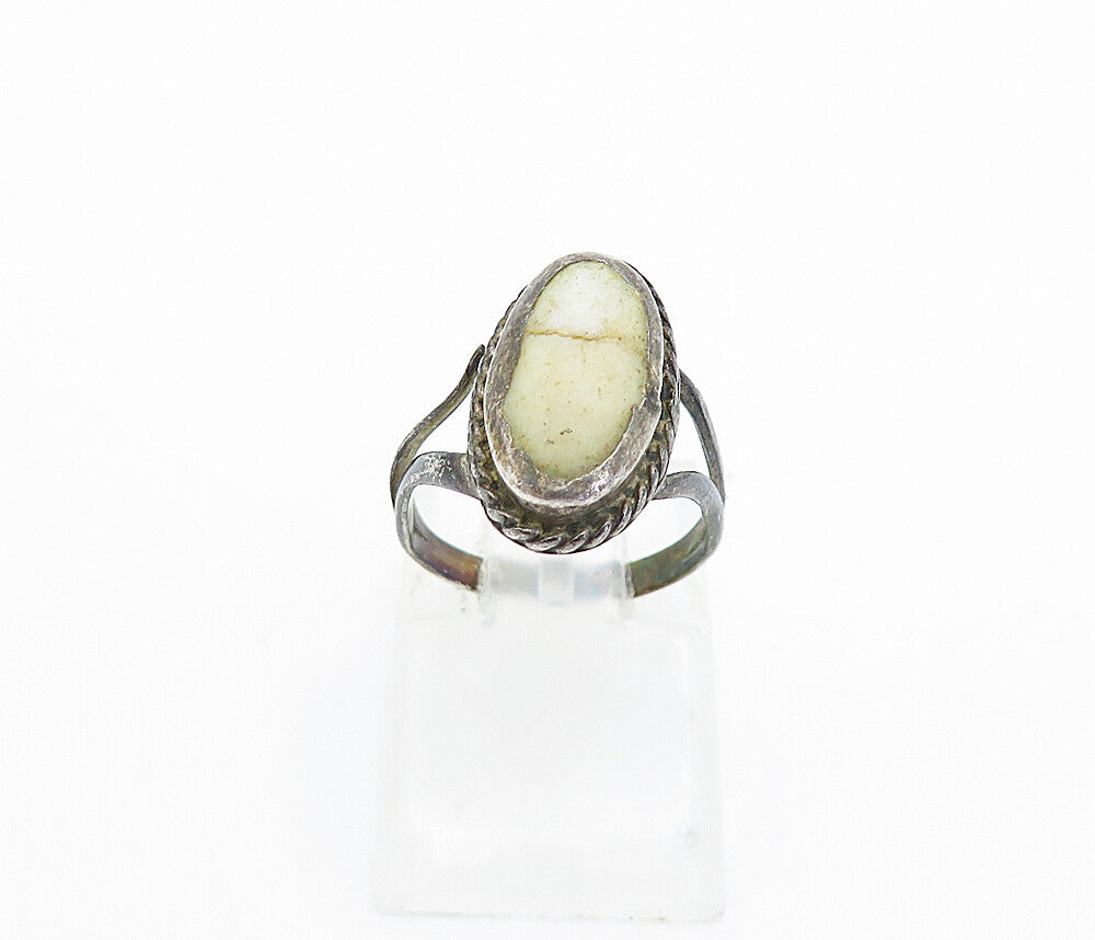 925 Sterling Silver  Vintage Antique Jasper Petite Split Band Ring Sz 3 RG3833