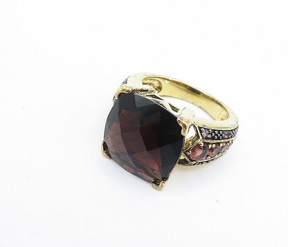 925 Sterling Silver  Faceted Smoky Topaz Gold Plated Cocktail Ring Sz 7 RG6068