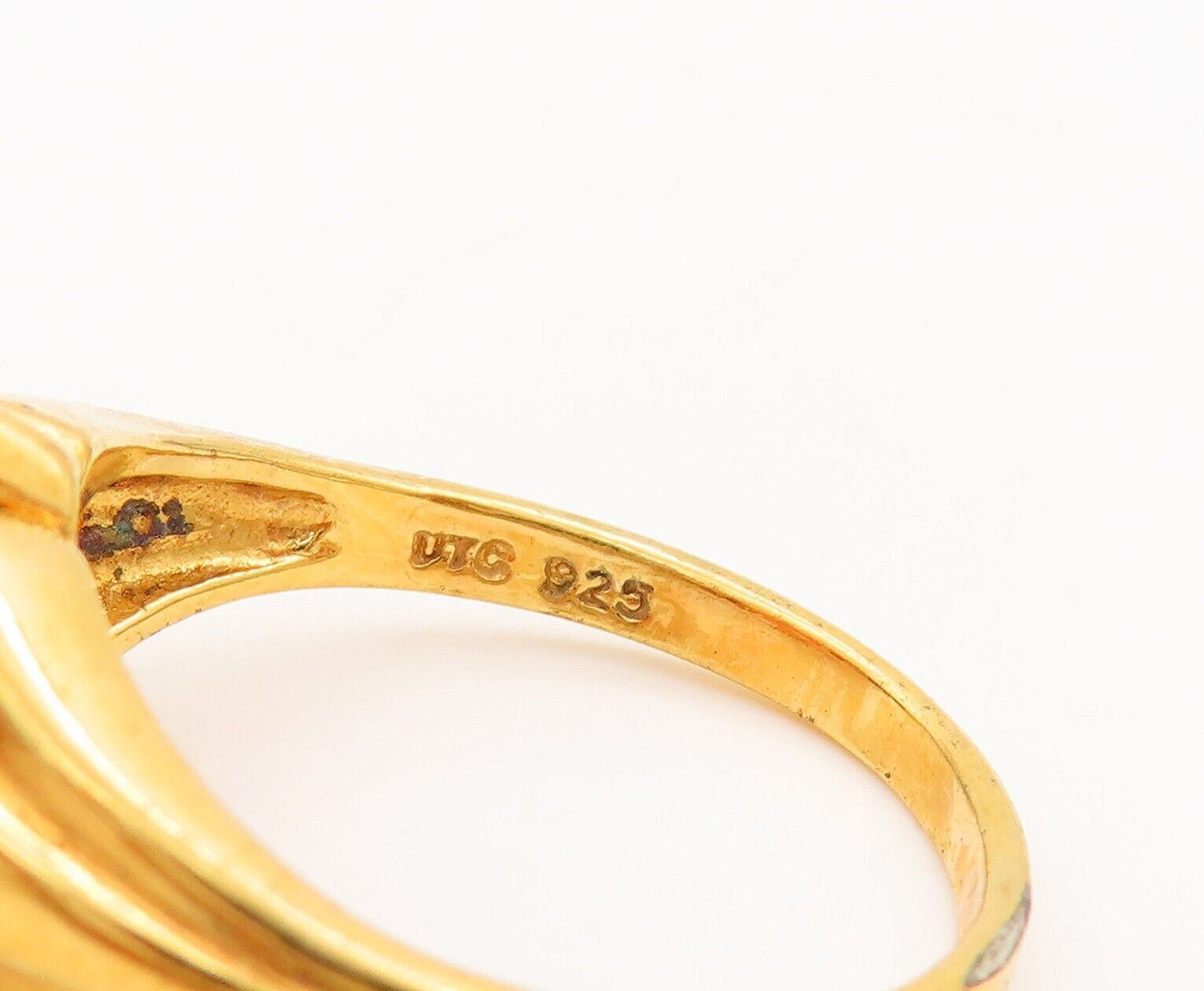 925 Sterling Silver Vintage Ring Gold Plated Solid Oval Cut Red CZ  Sz 8 RG28192