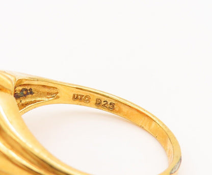 925 Sterling Silver Vintage Ring Gold Plated Solid Oval Cut Red CZ  Sz 8 RG28192