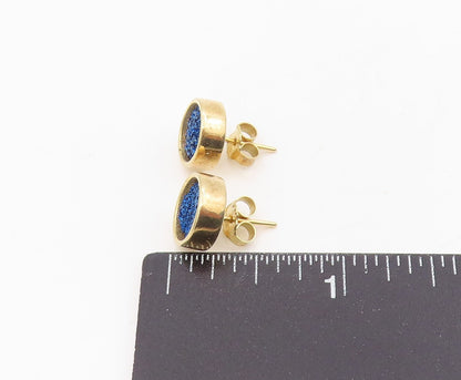 925 Sterling Silver Vintage Earrings Gold Plated Blue Drusy Quartz Stud  EG13880