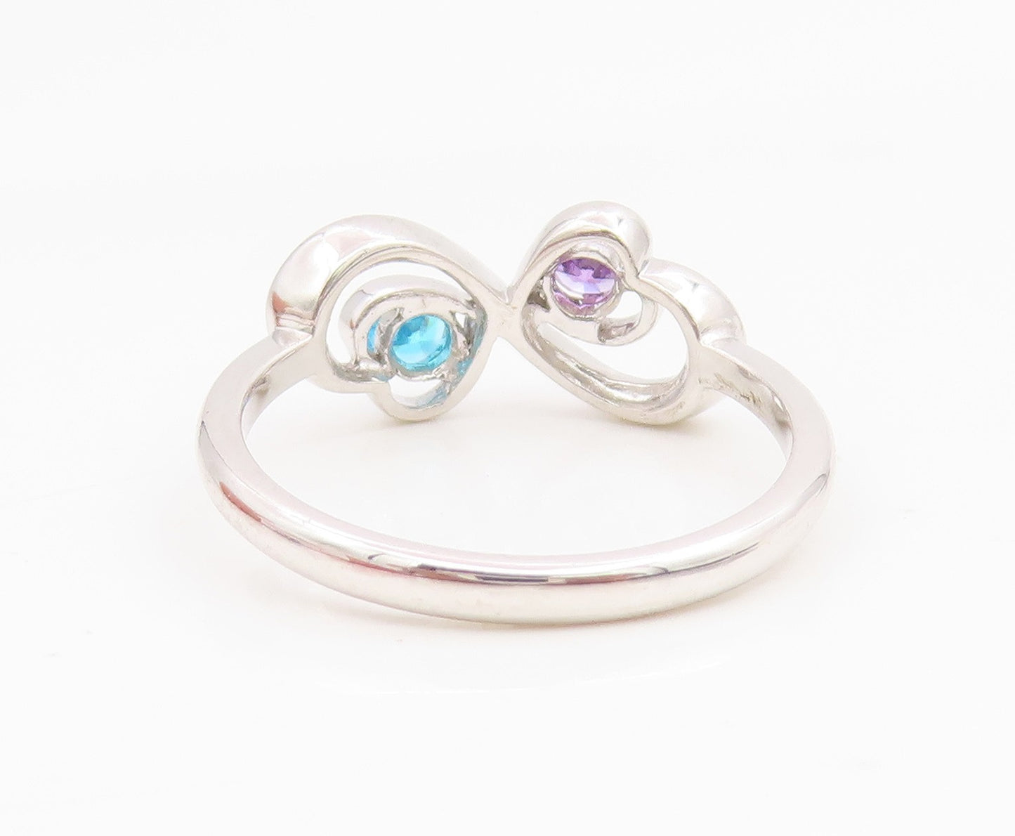 925 Sterling Silver Vintage Ring Amethyst & Topaz Infinity Heart Sz 6.5 RG35260