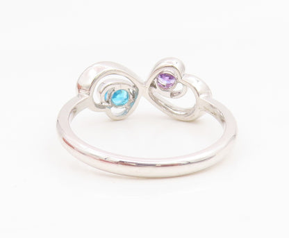 925 Sterling Silver Vintage Ring Amethyst & Topaz Infinity Heart Sz 6.5 RG35260