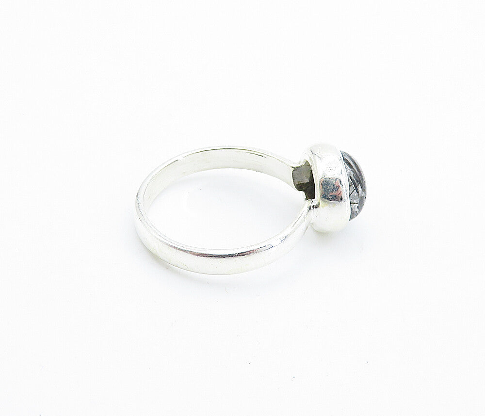 925 Sterling Silver  Cabochon Rutilated Quartz Solitaire Ring Sz 5.5  RG7818