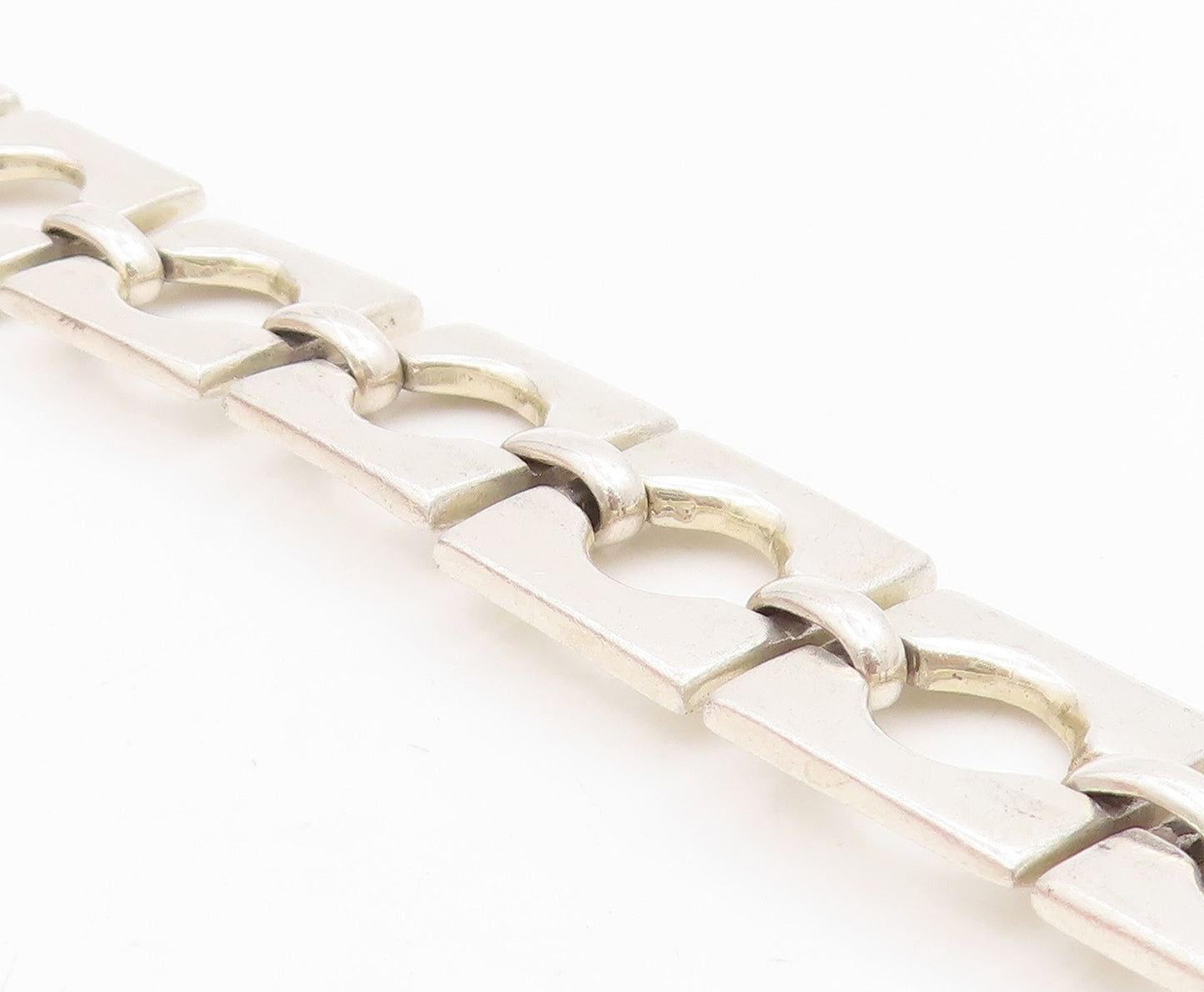 925 Sterling Silver Vintage Bracelet MEXICO Interlocking Open Squares BT11521