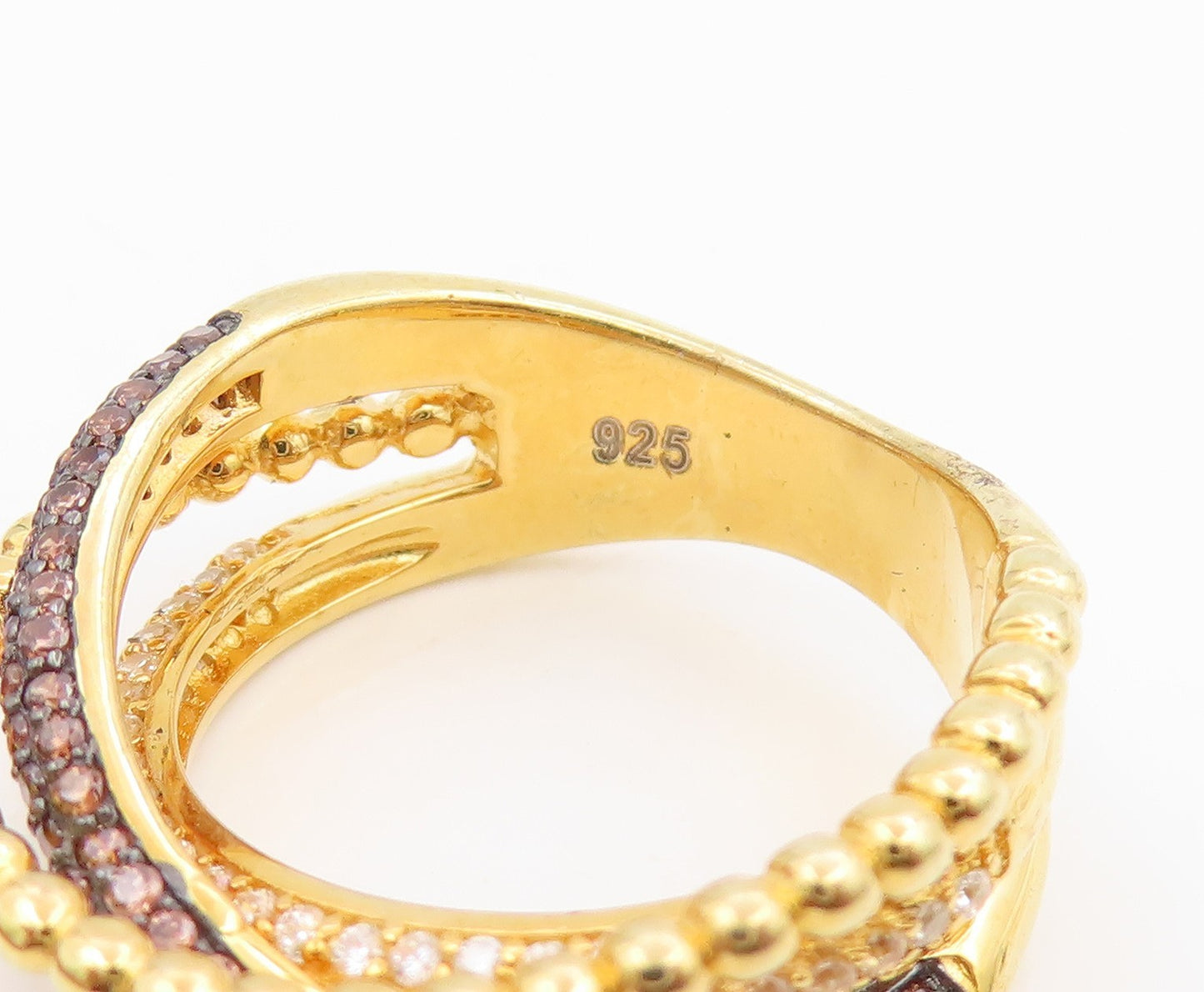 925 Sterling Silver Vintage Ring Gold Plated CZ Crossover Band  Sz 7  RG35616