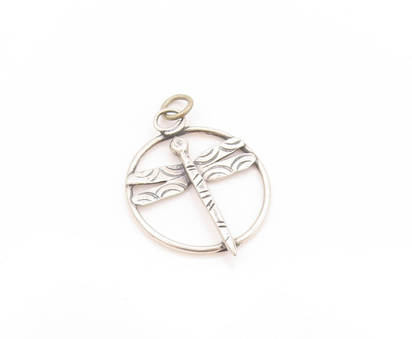 925 Sterling Silver Vintage Pendant Cutout Ring Around Dragon Fly  PT24216