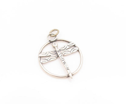 925 Sterling Silver Vintage Pendant Cutout Ring Around Dragon Fly  PT24216