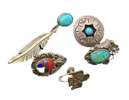 ZUNI NAVAJO 925 Sterling Silver Vintage Multi Stone Lot Single Earrings EG11216