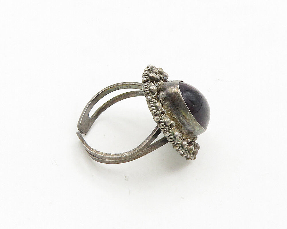 925 Sterling Silver  Vintage Cabochon Amethyst Cocktail Ring Sz 7.5  RG19027