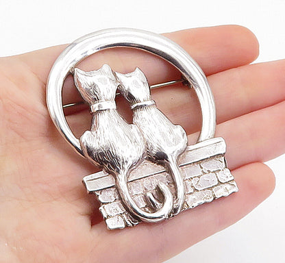 MEXICO 925 Sterling Silver  Vintage Sitting Cat Couple Brooch Pin  BP2634