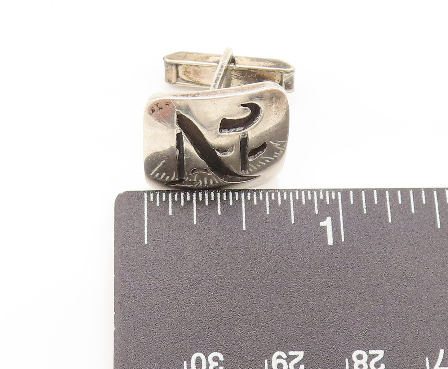 RANCHO ALEGRE 925 Sterling Silver Vintage Carved Calligraphy N Cuff Links TR3521