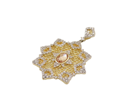 925 Silver  Vintage Two Tone Sparkly Topaz Openwork Star Pendant  PT21958