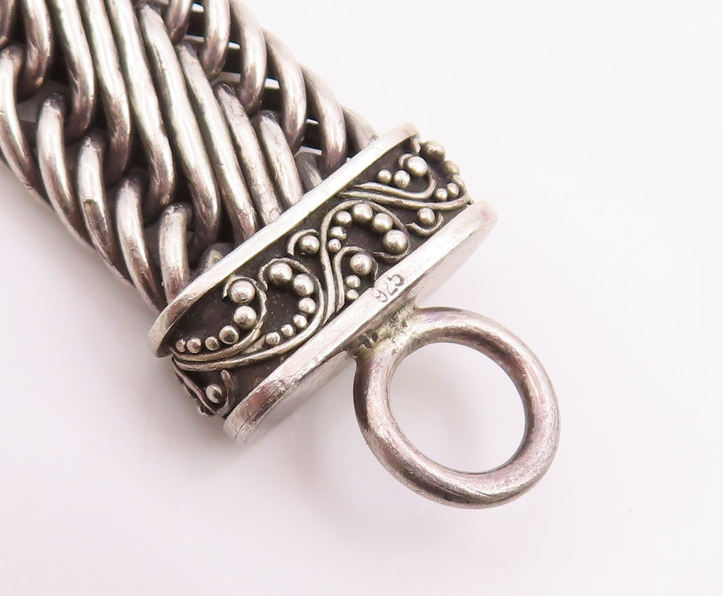 925 Sterling Silver Vintage Bracelet Solid Scrollwork Braided Chain  BT11823
