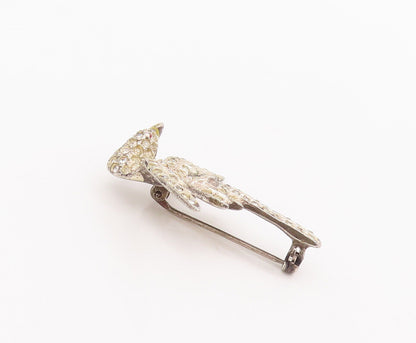 925 Sterling Silver Vintage Brooch Pin Antique Topaz Carved Flying Bird  BP10817